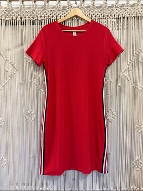 No Boundaries Red Short Sleeved Bodycon Mini Dress with Side Stripes